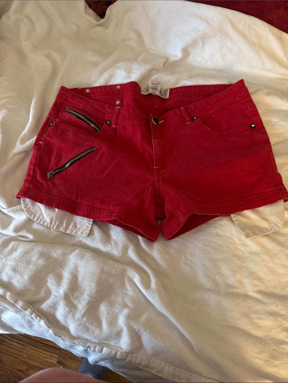 American Eagle Outfitters Red Zip-Pocket Jean Shorts